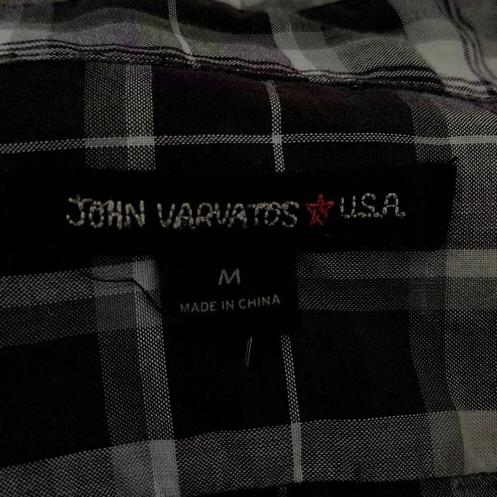 John Varvatos U.S.A. Button Down Shirt Mens M Black White Plaid Long Sleeve